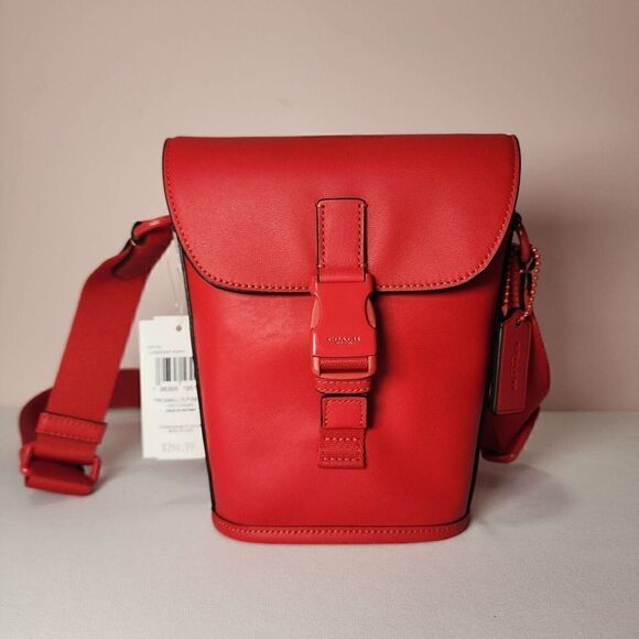 NWT COACH CP179 Track Small Flap Crossbody Smooth Leather Bright Poppy R… - Picture 1 of 7